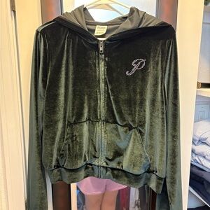Velvet Zip-Up Hoodie with Rhinestone Detail